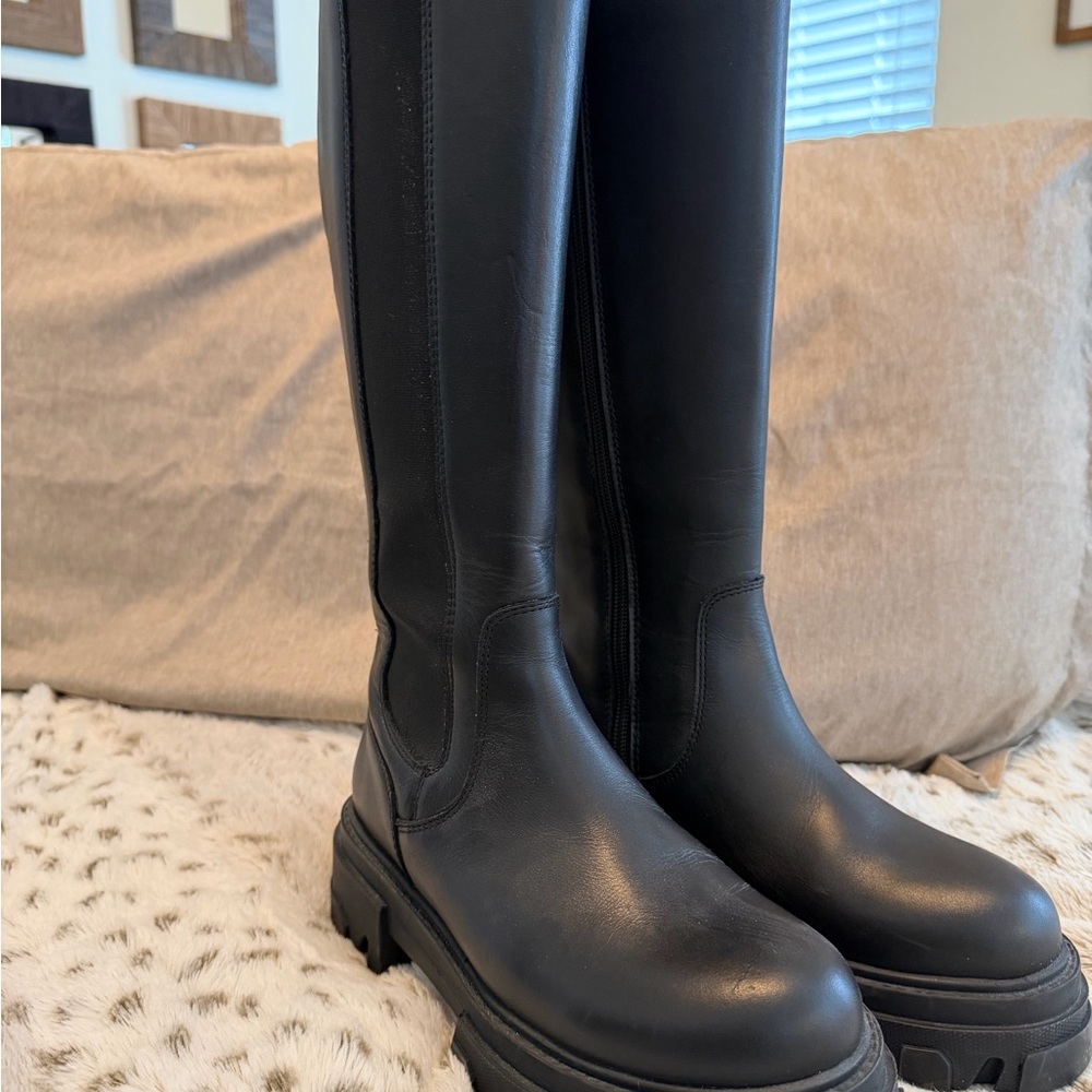 Steve Madden Black Leather Knee High Boots